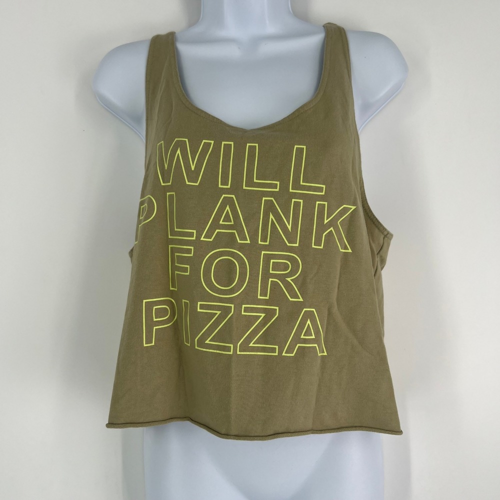 OFFLINE by Aerie Will Plank For Pizza Graphic Tank Top Olive Green Womens Medium
